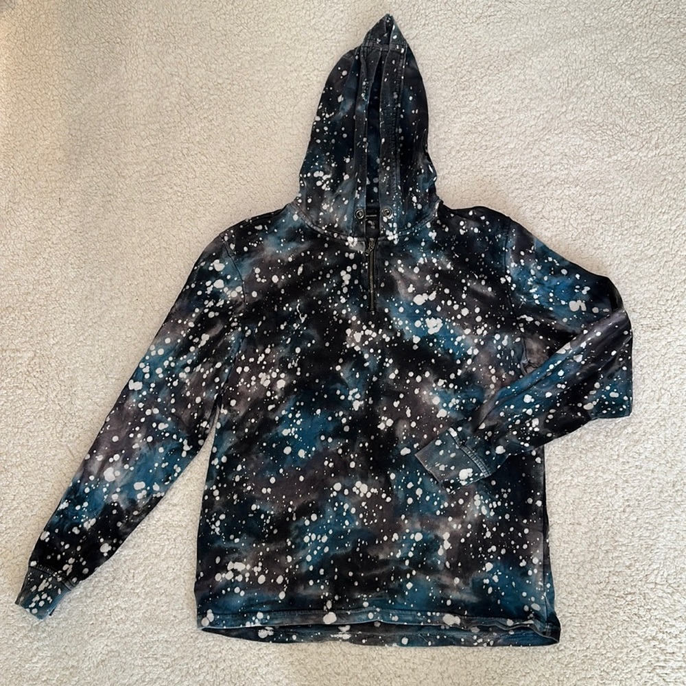 INC Size M  Black/Blue/White/Gray Galaxy Long Sleeve Hoodie